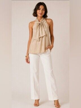 ALFANI | sleeveless metallic gold tie neck halter top SMALL